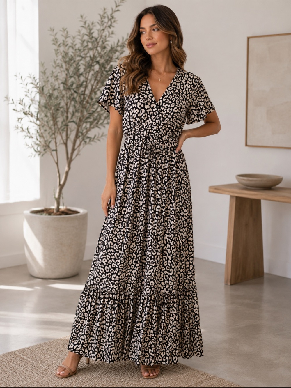 MADE IN ITALY Elegant Black and White Leopard Print Dress